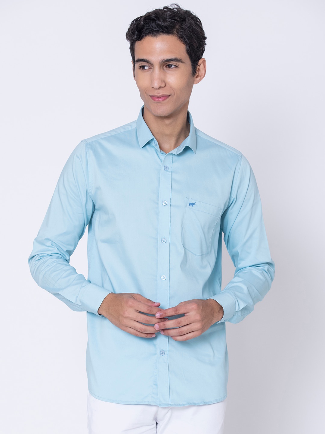 

BRACLO Spread Collar Cotton Casual Shirt, Turquoise blue