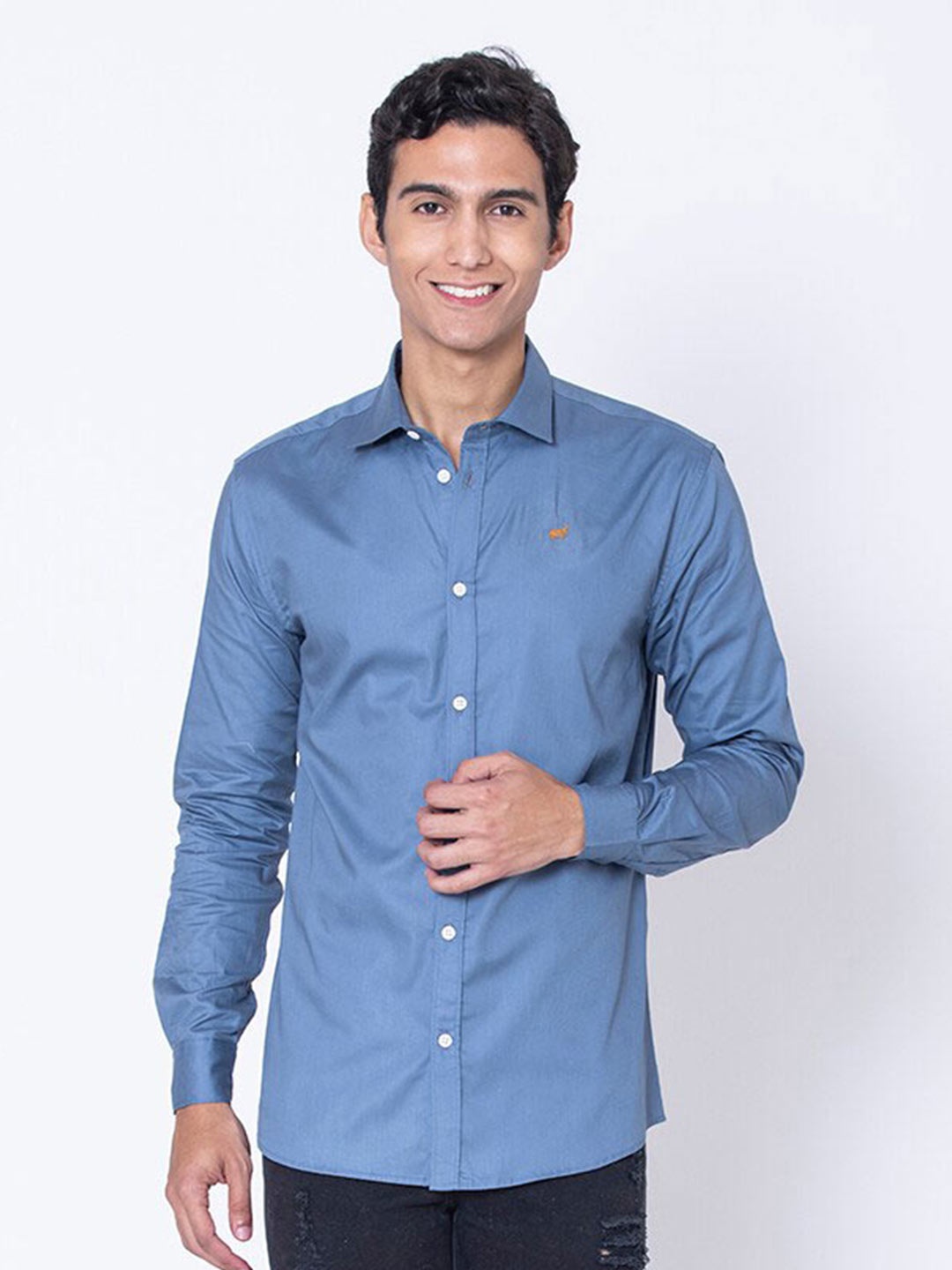 

BRACLO Spread Collar Cotton Casual Shirt, Blue