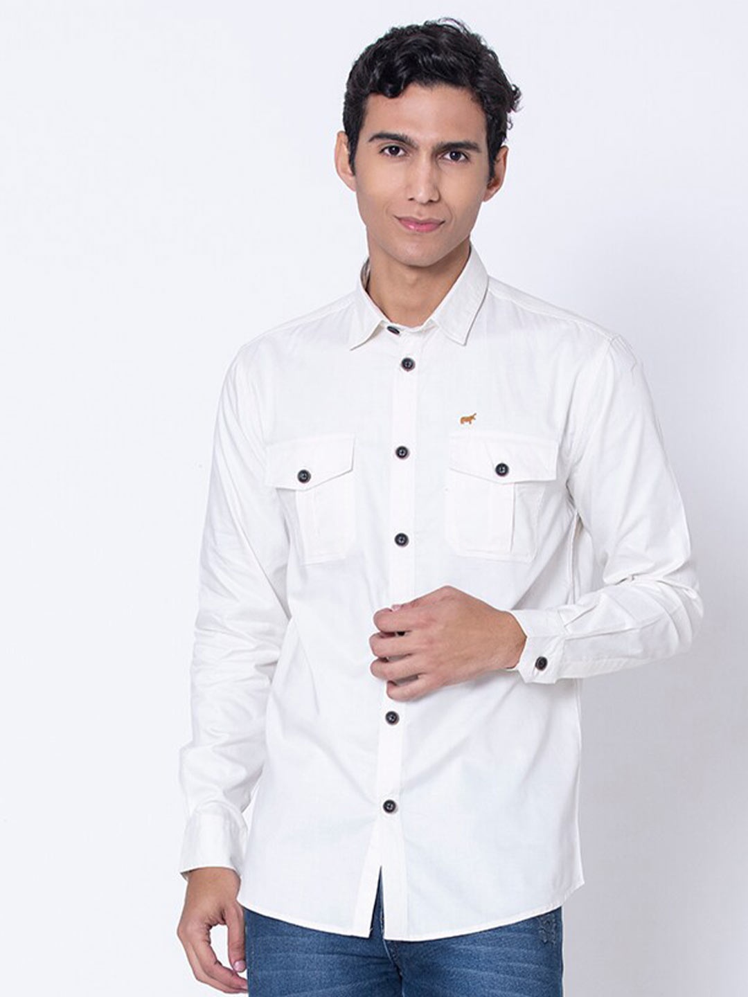 

BRACLO Spread Collar Oxford Cotton Casual Shirt, Off white