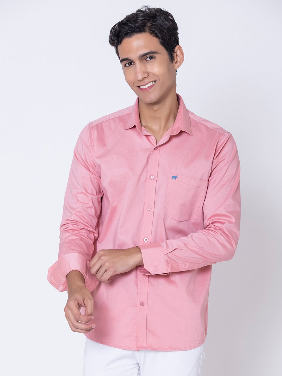

BRACLO Spread Collar Cotton Casual Shirt, Pink