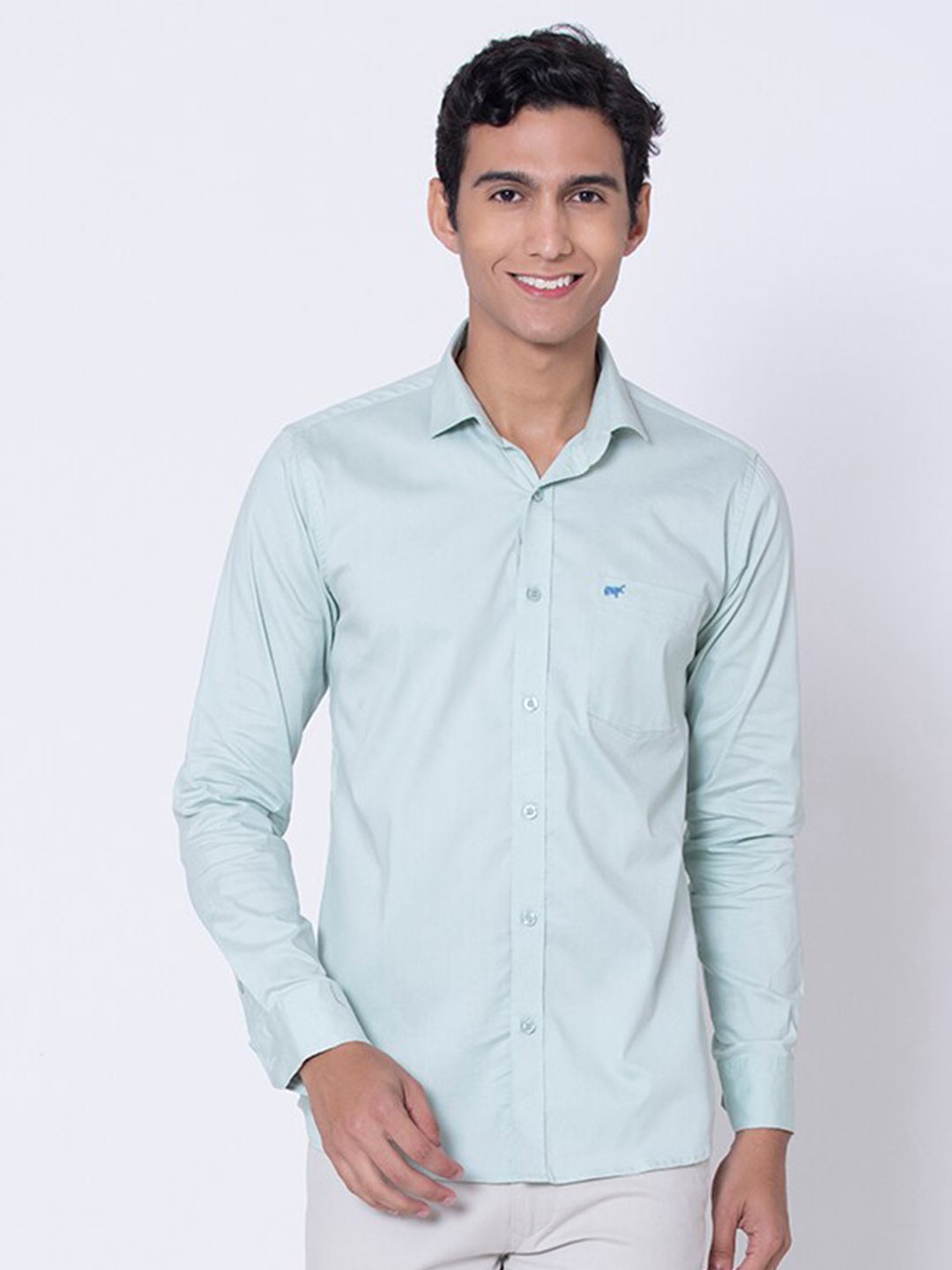 

BRACLO Spread Collar Cotton Casual Shirt, Sea green