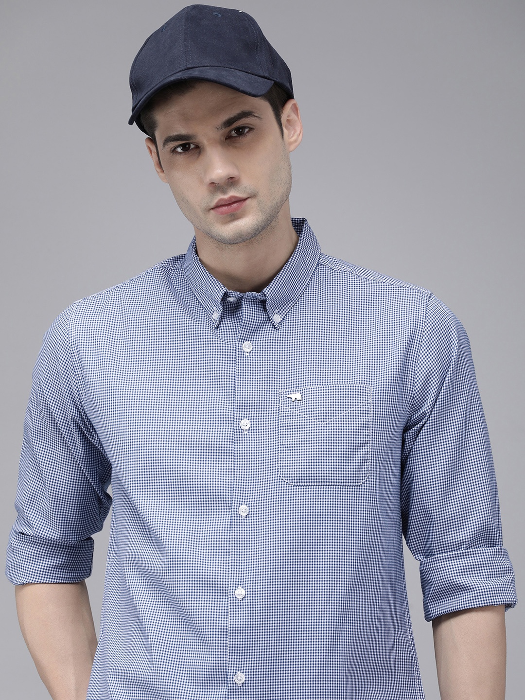 

THE BEAR HOUSE Men Blue Slim Fit Gingham Checks Opaque Checked Casual Shirt