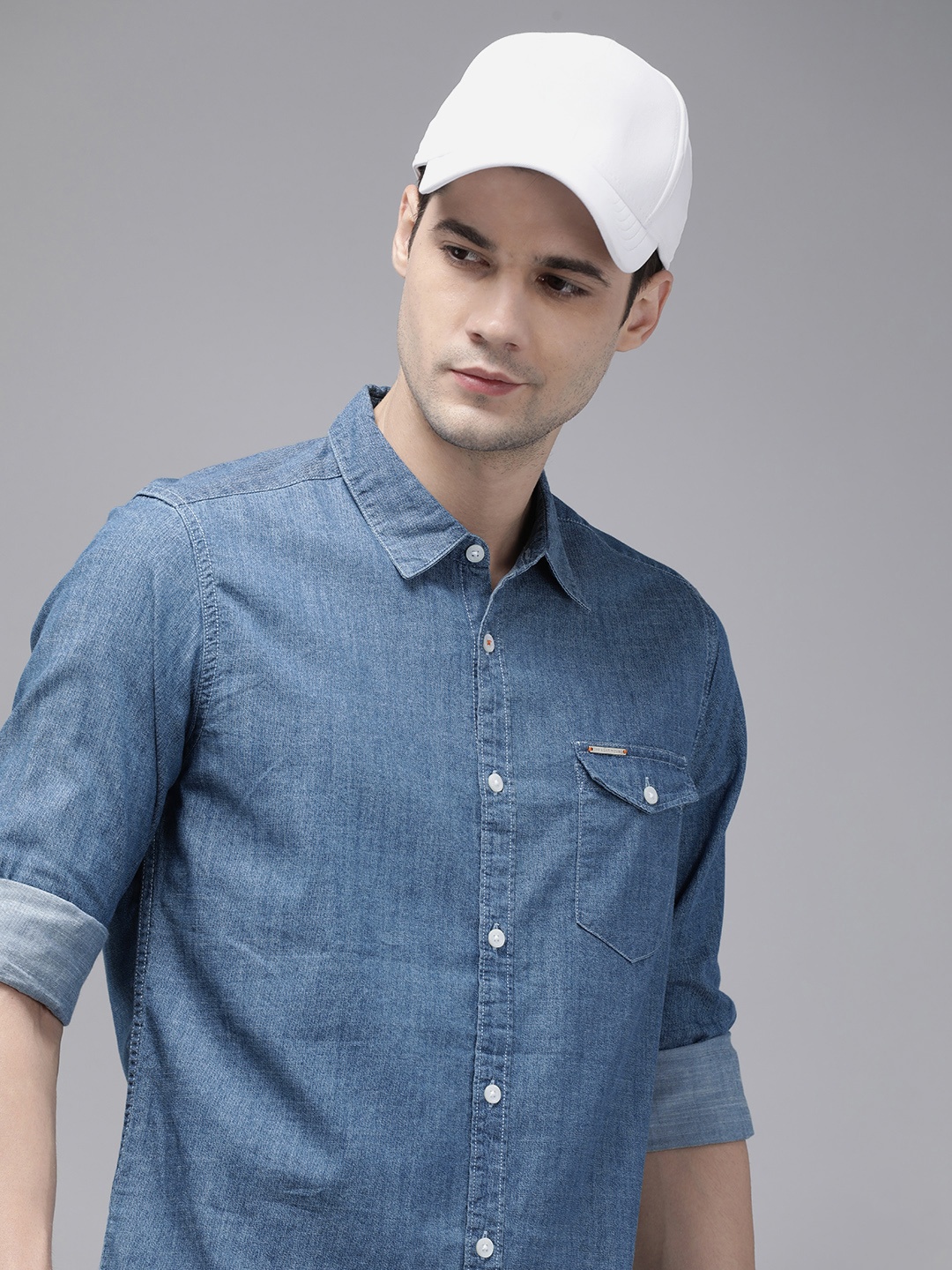 

THE BEAR HOUSE Men Slim Fit Pure Cotton Denim Casual Shirt, Blue
