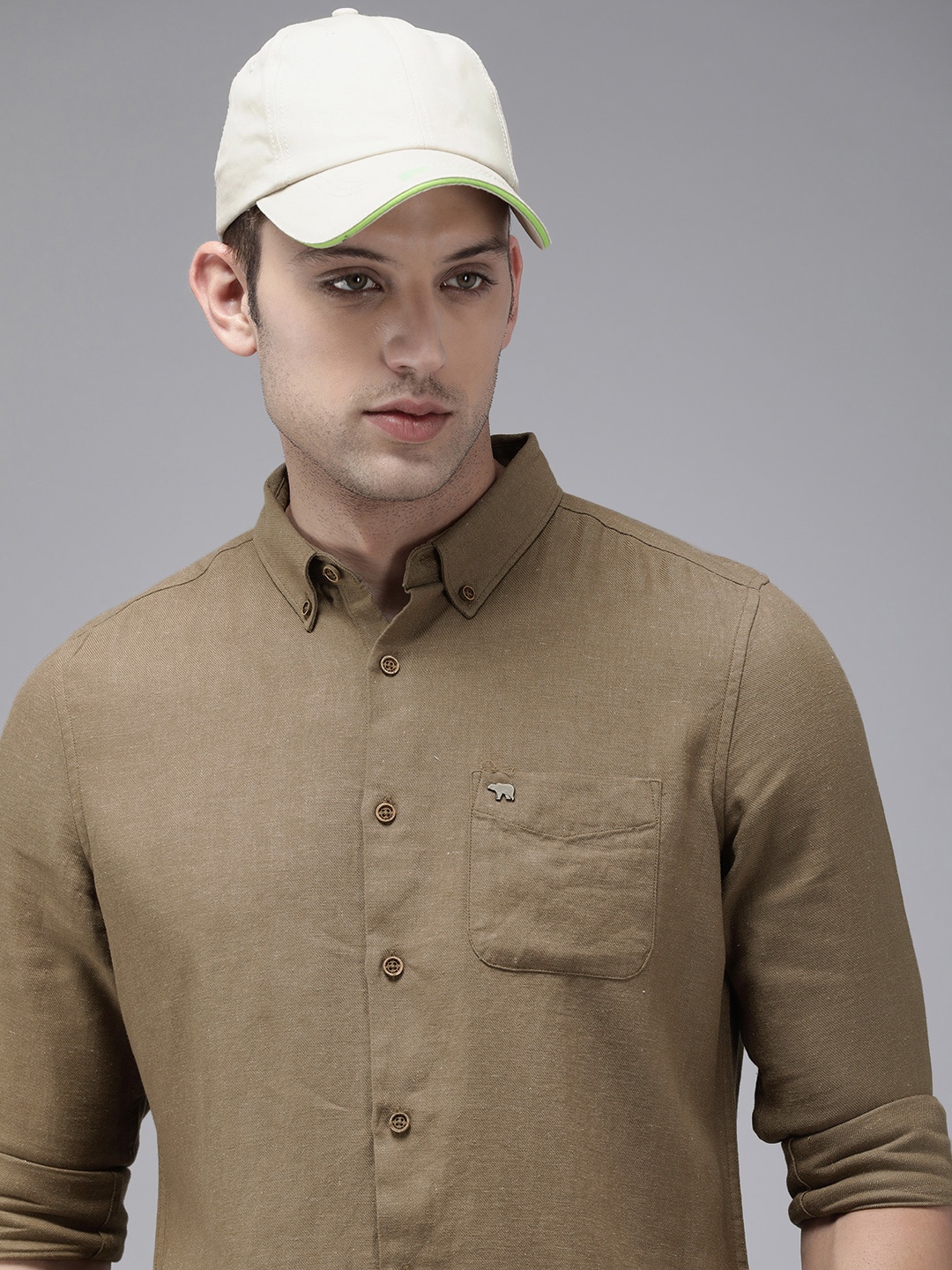 

THE BEAR HOUSE Men Slim Fit Pure Cotton Casual Shirt, Brown