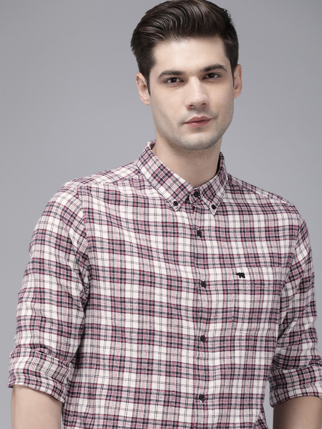 

THE BEAR HOUSE Men Red Slim Fit Tartan Checks Opaque Checked Casual Shirt