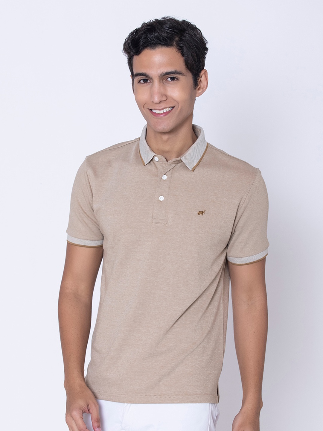 

BRACLO Polo Collar Cotton T-Shirt, Beige