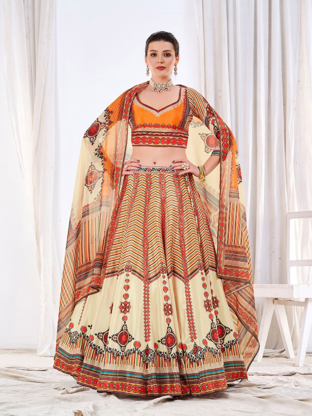 

Angroop Printed Semi-Stitched Lehenga & Unstitched Blouse With Dupatta, Yellow