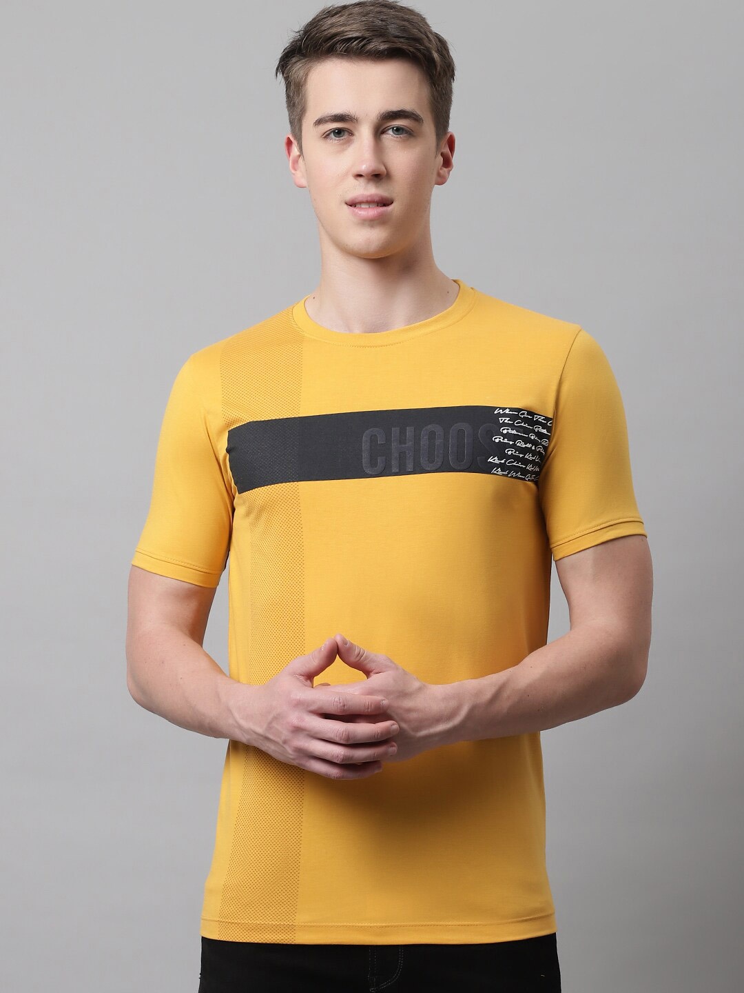 

VENITIAN Typography Printed Cotton T-shirt, Yellow
