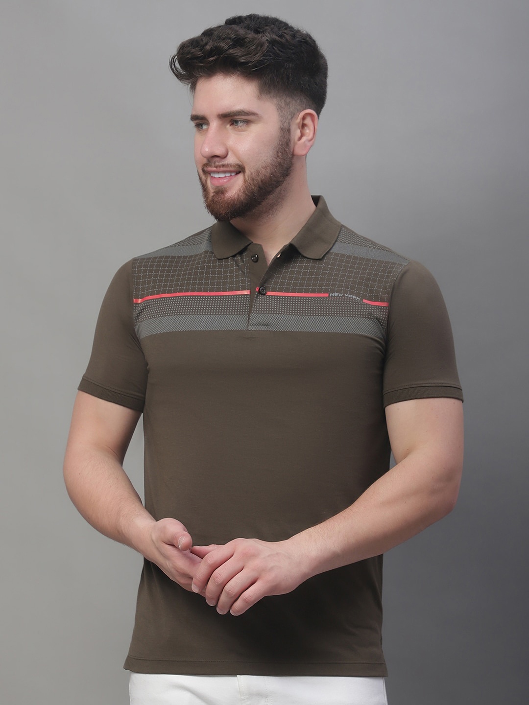 

VENITIAN Geometric Printed Polo Collar Short Sleeves Cotton T-shirt, Olive