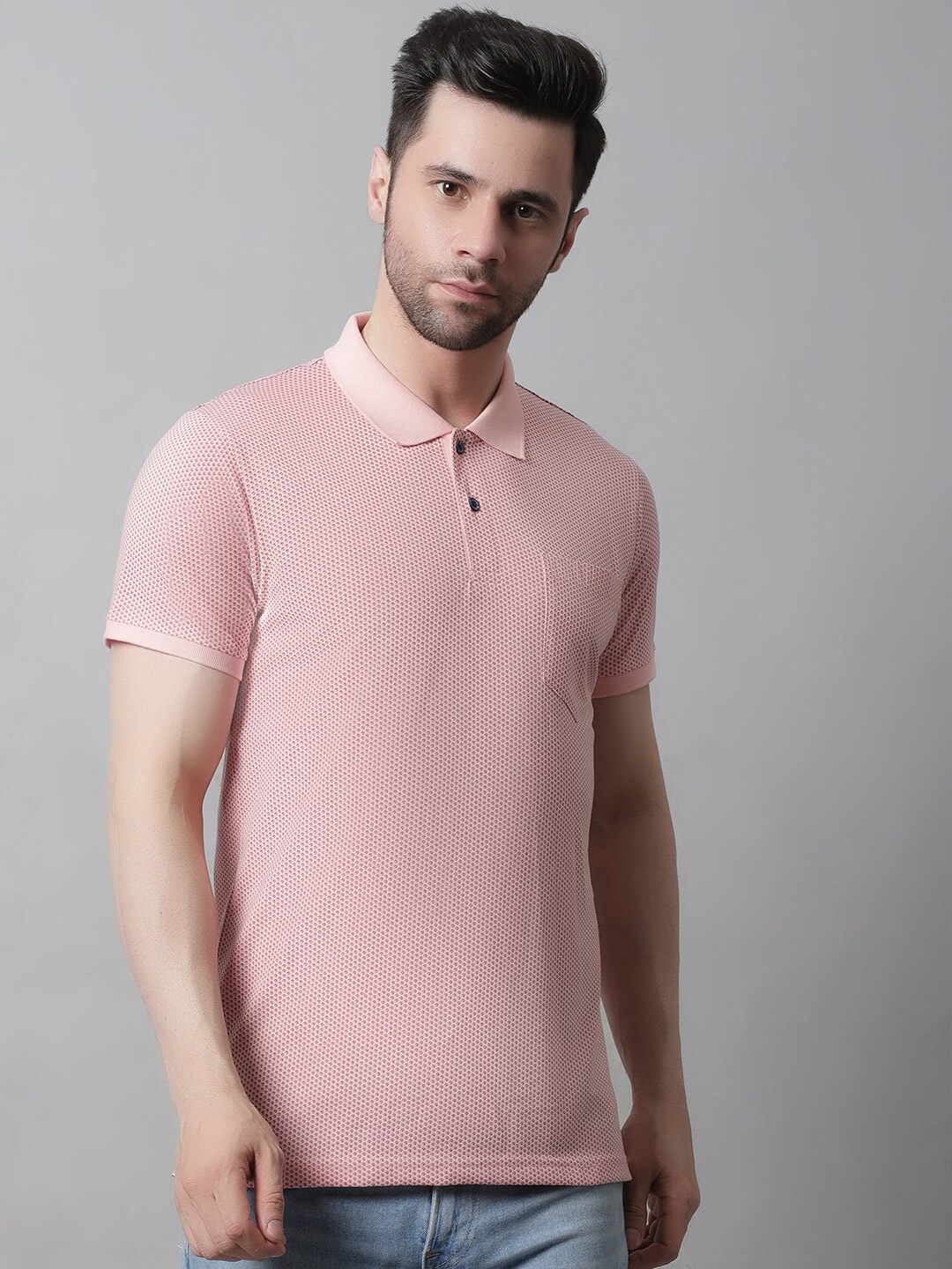 

VENITIAN Polo Collar Cotton Casual T-Shirt, Pink
