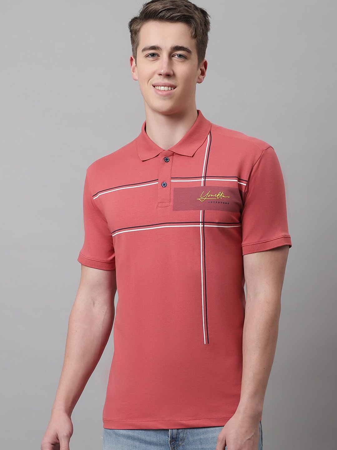 

VENITIAN Polo Collar Short Sleeves Cotton T-shirt, Peach