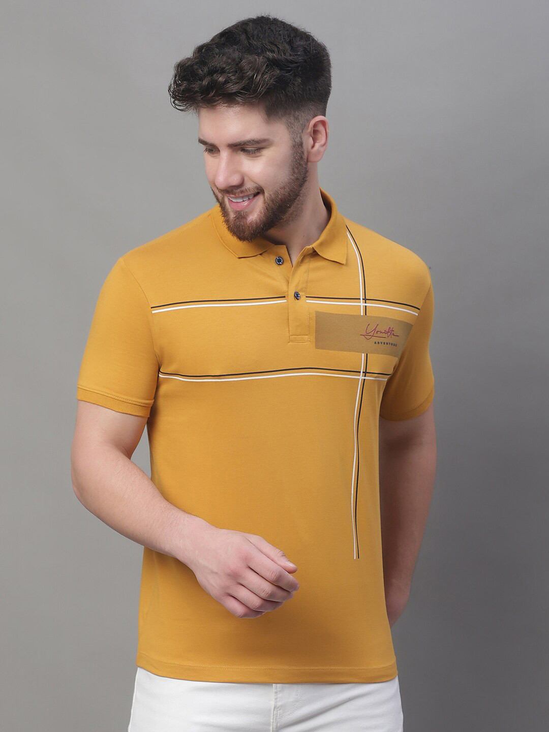 

VENITIAN Polo Collar Regular Fit Cotton T-shirt, Yellow