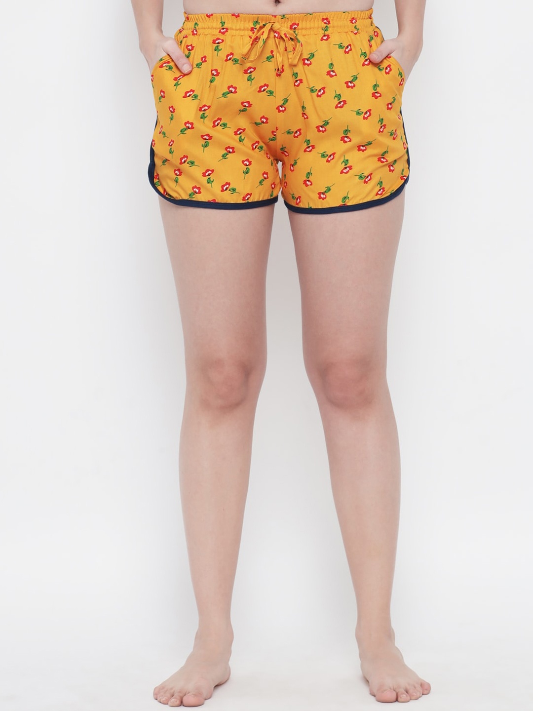 

GUTI Women Floral Printed High-Rise Outdoor Shorts, Yellow