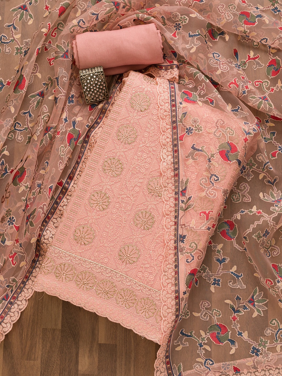 

Koskii Embroidered Unstitched Dress Material, Pink