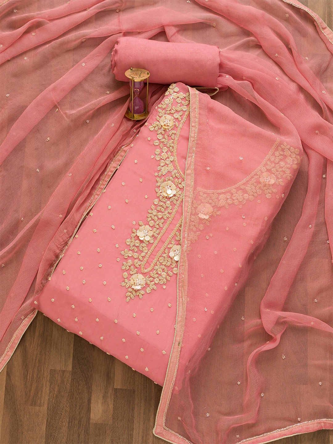 

Koskii Embroidered Semi-Stitched Dress Material, Pink