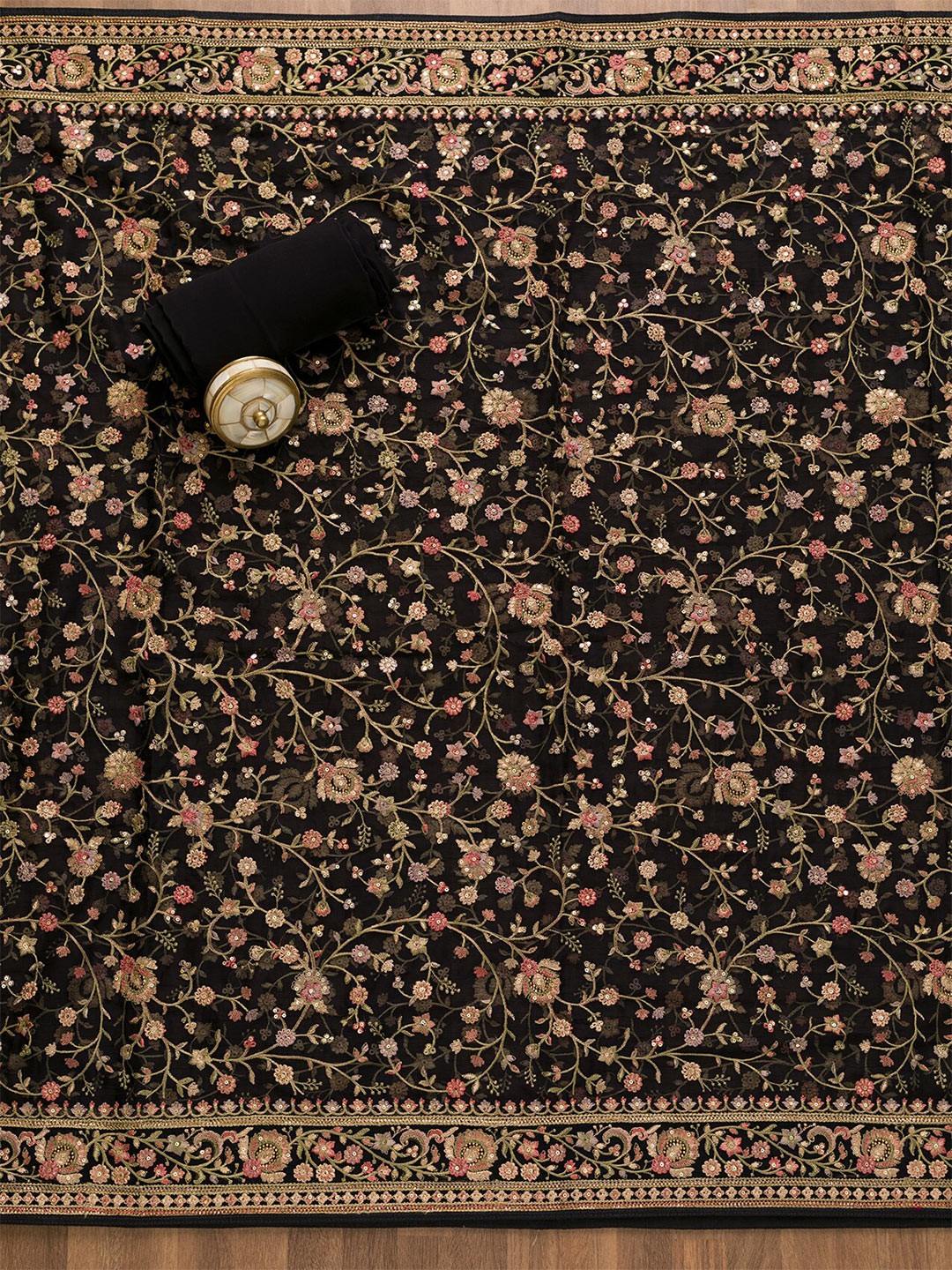 

Koskii Floral Embroidered Unstitched Dress Material, Black