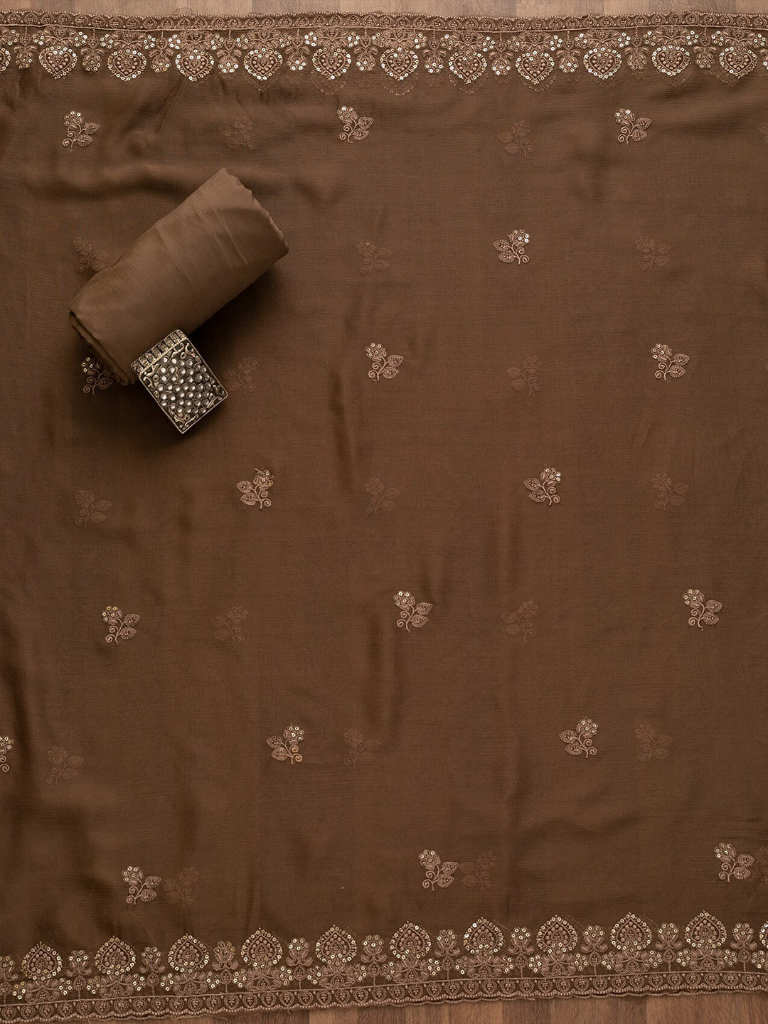 

Koskii Embroidered Unstitched Dress Material, Brown