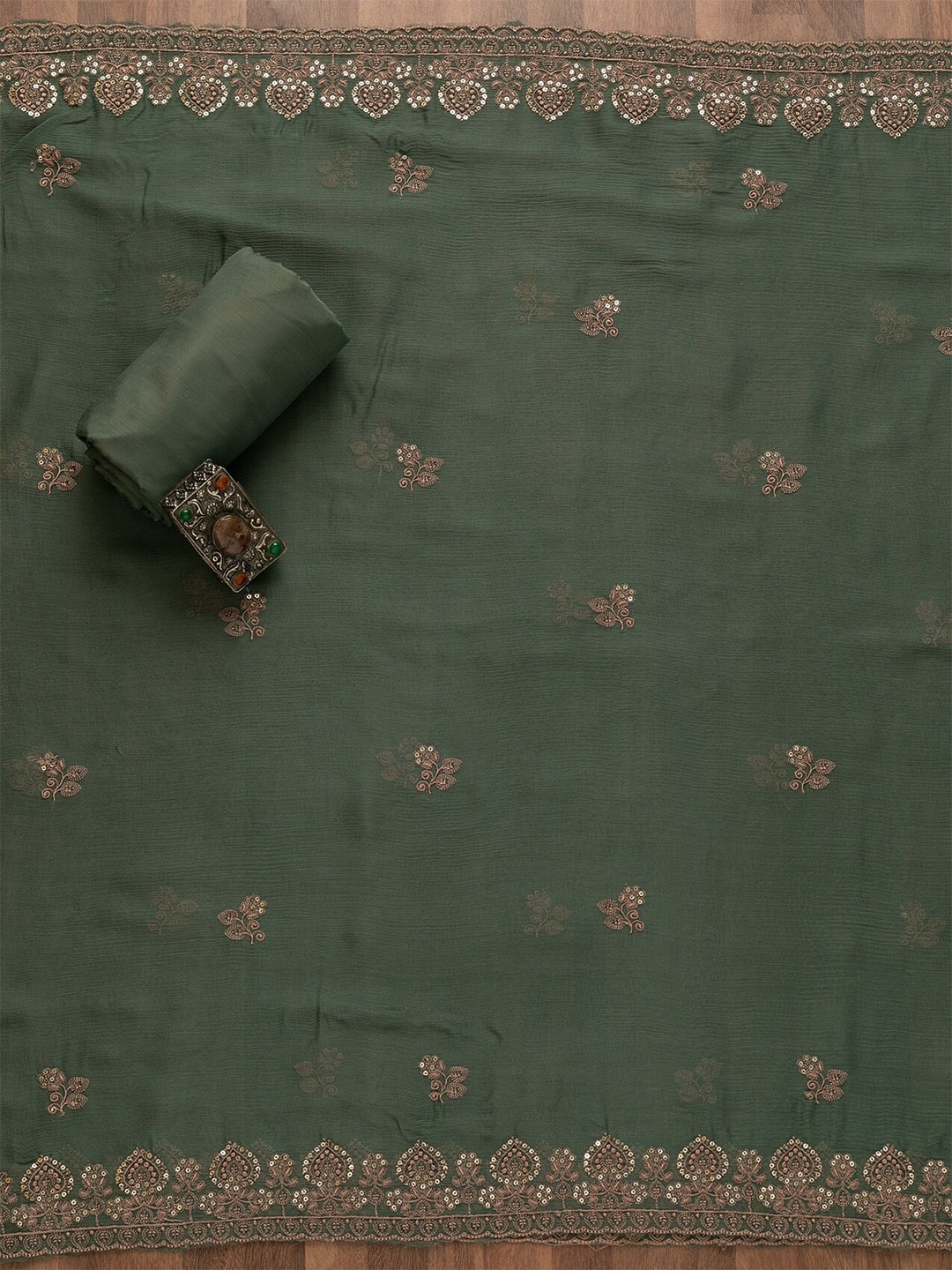 

Koskii Embroidered Unstitched Dress Material, Green