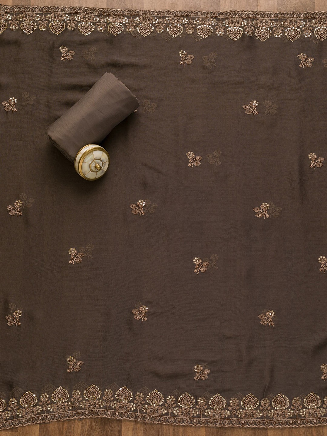 

Koskii Embroidered Unstitched Dress Material, Brown