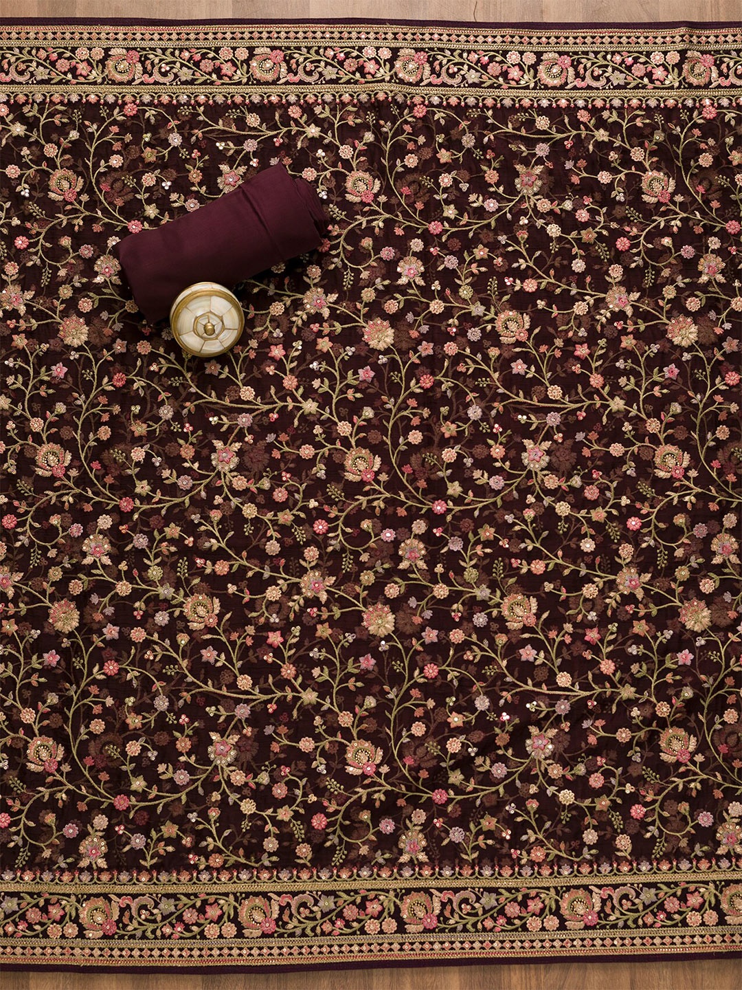 

Koskii Embroidered Sequinned Unstitched Dress Material, Burgundy