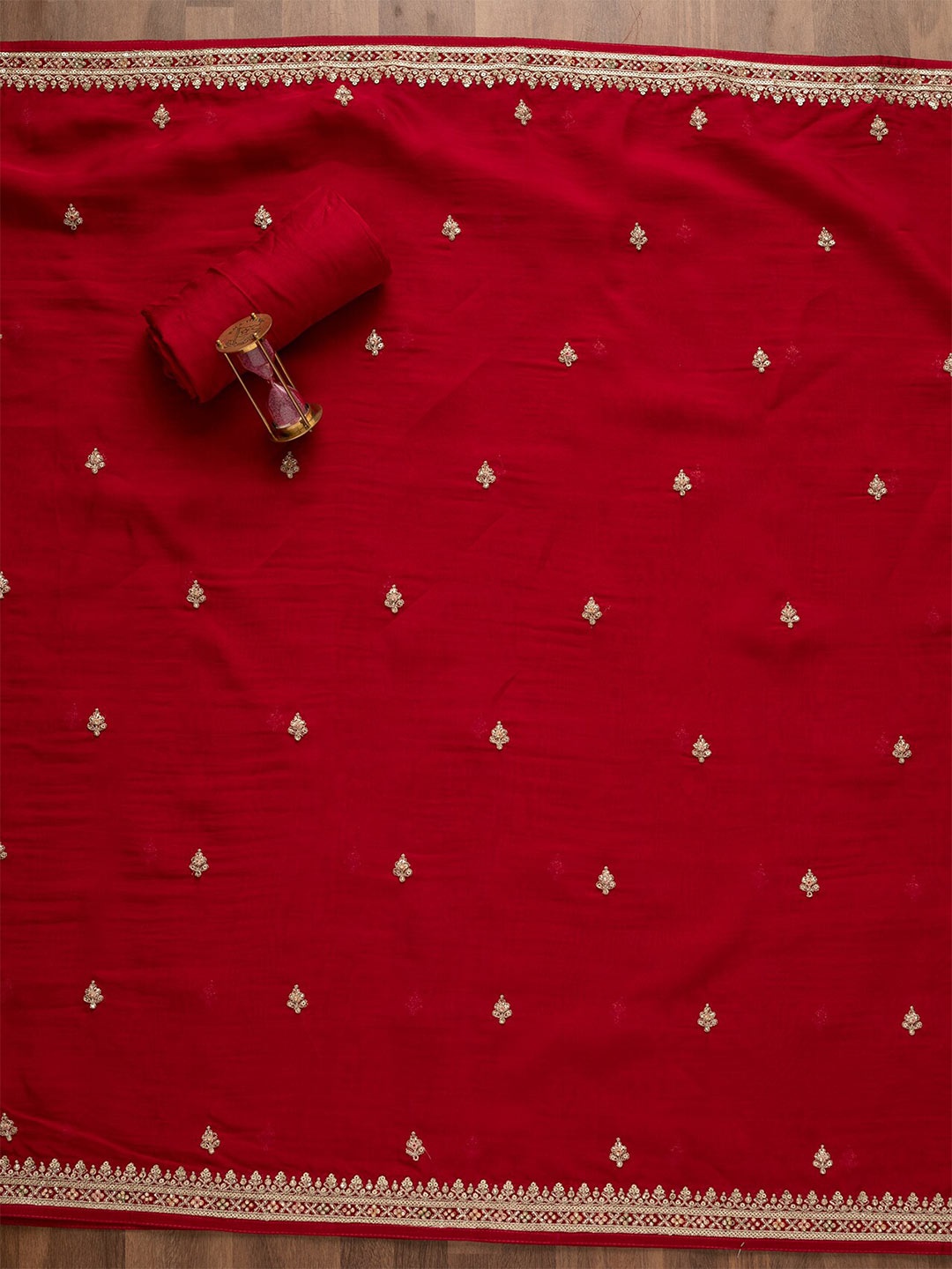 

Koskii Embroidered Art Silk Unstitched Dress Material, Red
