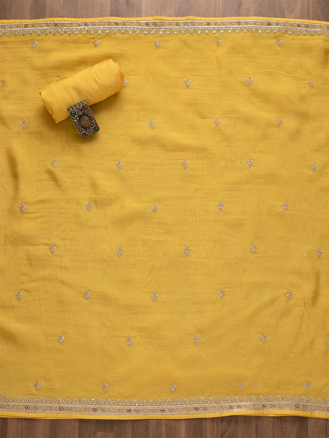 

Koskii Embroidered Art Silk Unstitched Dress Material, Yellow