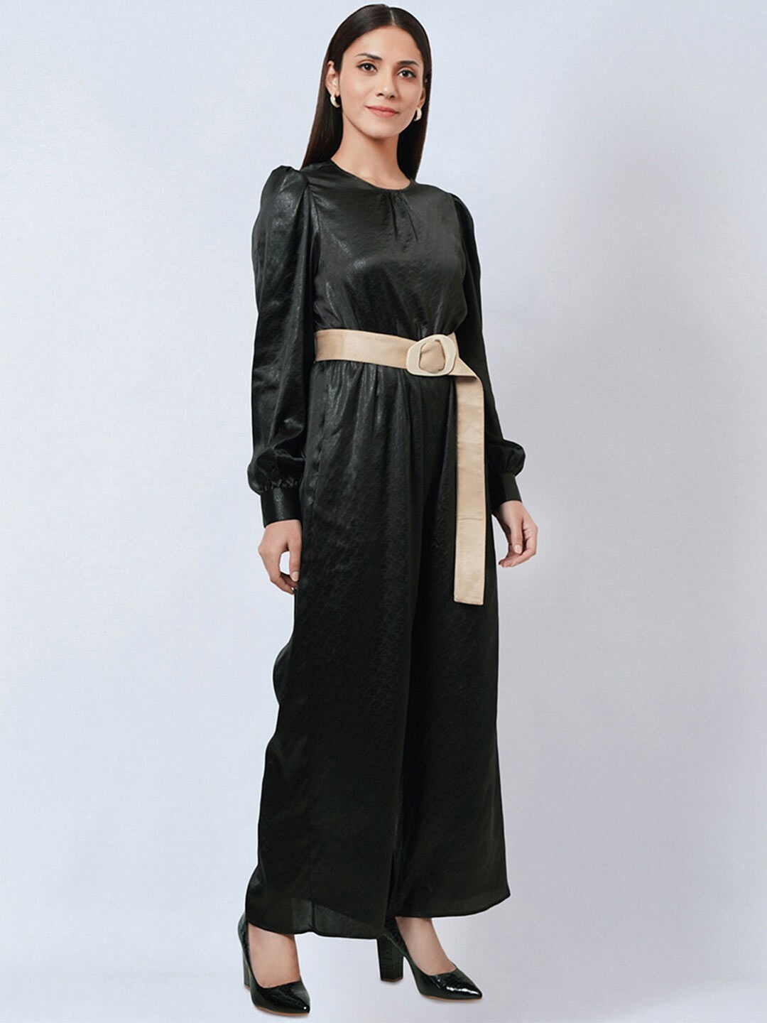 

First Resort by Ramola Bachchan Round Neck Long Sleeves Basic Jumpsuit, Black