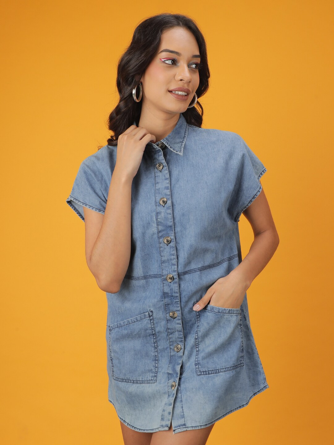 

Freehand by The Indian Garage Co Extended Sleeves Shirt Mini Dress, Blue