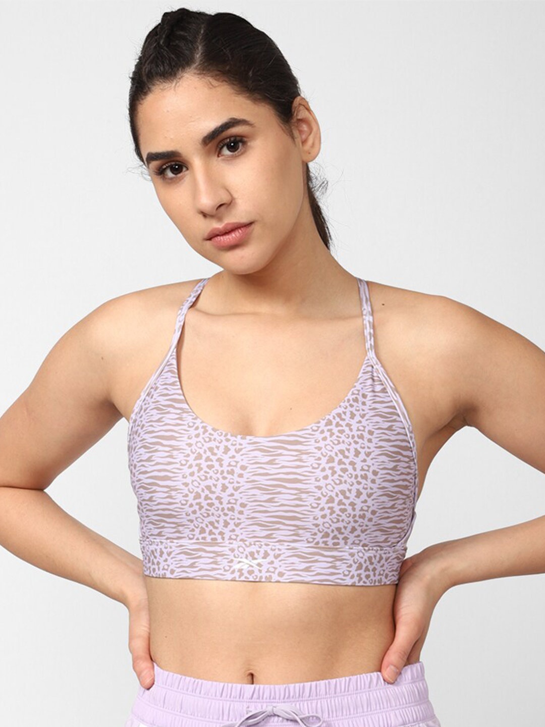 

Reebok Printed Non-Padded Lux Strappy Sports Workout Bra, Purple