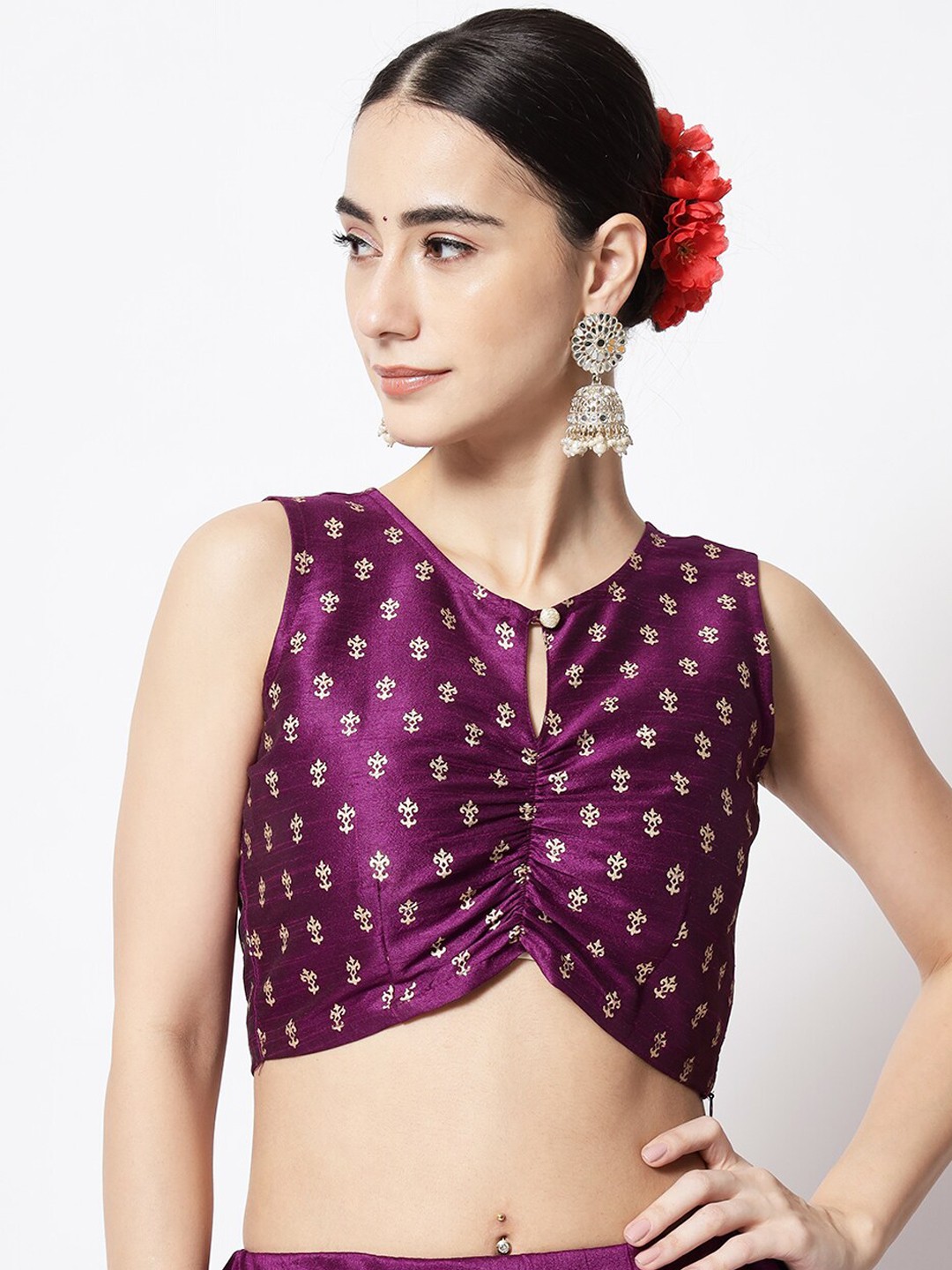 

studio rasa Block Printed Saree Blouse, Purple