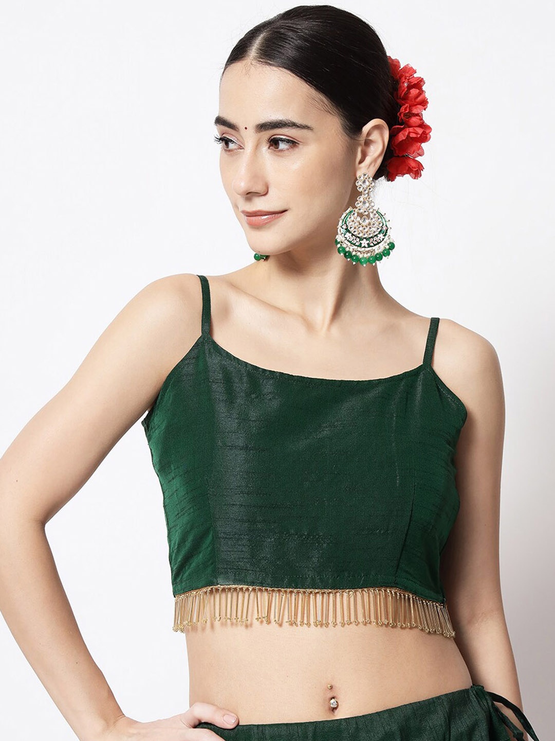 

studio rasa Embellished Saree Blouse, Green