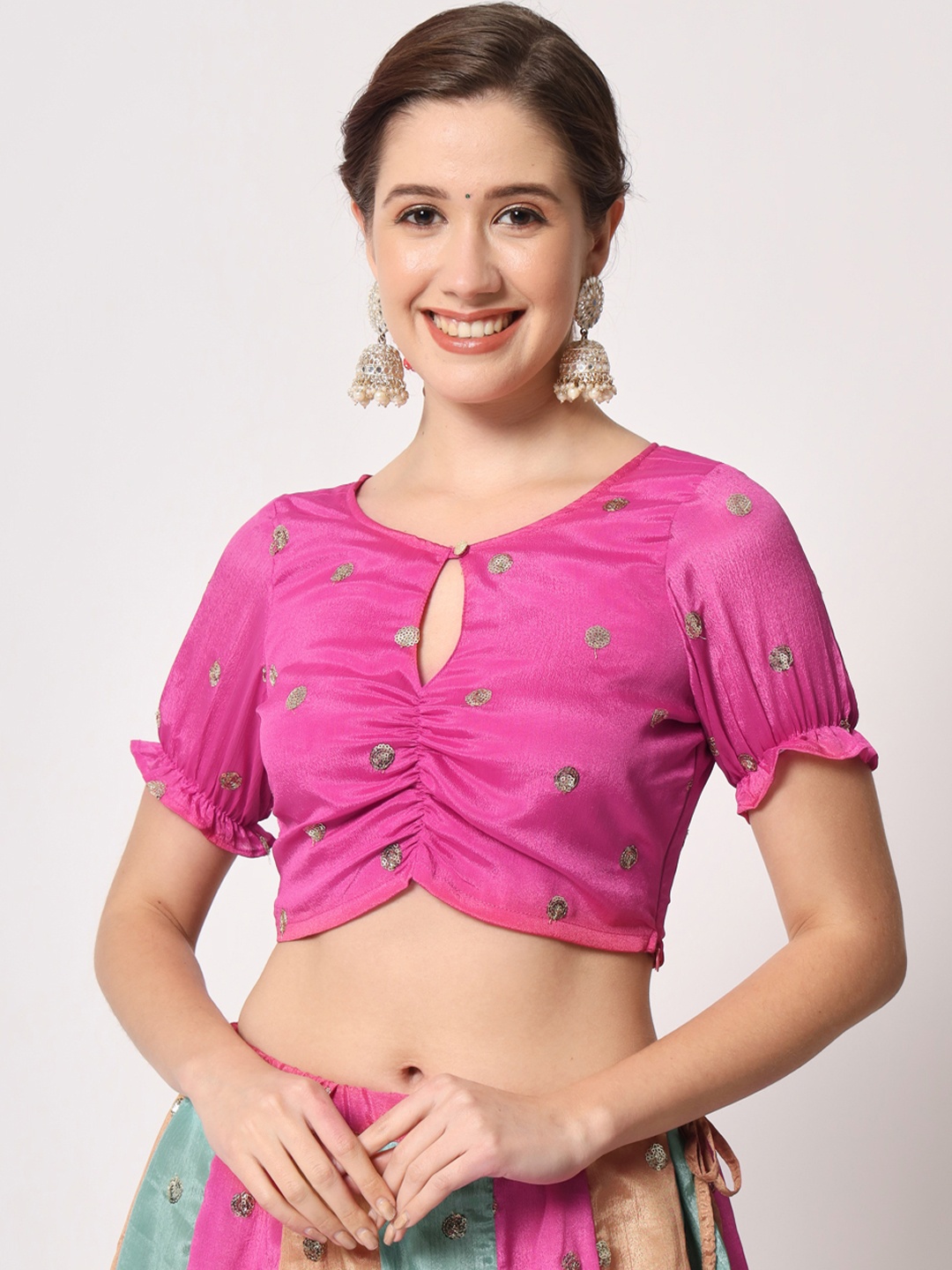 

studio rasa Sequinned Embroidered Silk Saree Blouse, Pink