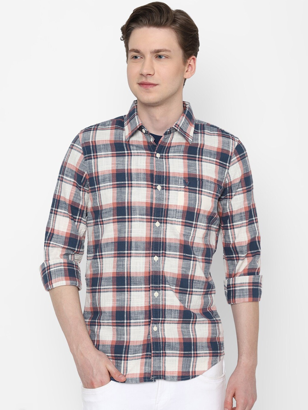 

AMERICAN EAGLE OUTFITTERS Slim Fit Tartan Checks Pure Cotton Casual Shirt, White