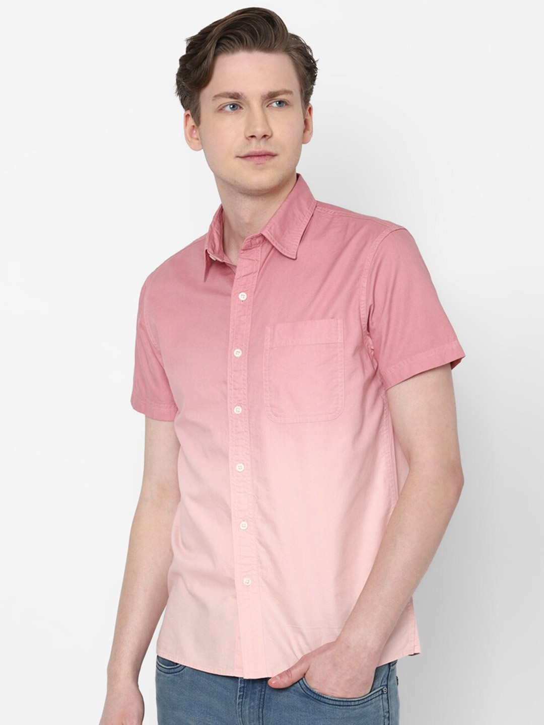 AMERICAN EAGLE OUTFITTERS Slim Fit Faded Ombre Pure Cotton Casual Shirt, Pink