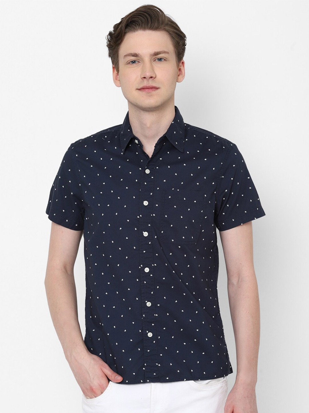AMERICAN EAGLE OUTFITTERS Slim Fit Micro Ditsy Printed Casual Shirt, Navy blue
