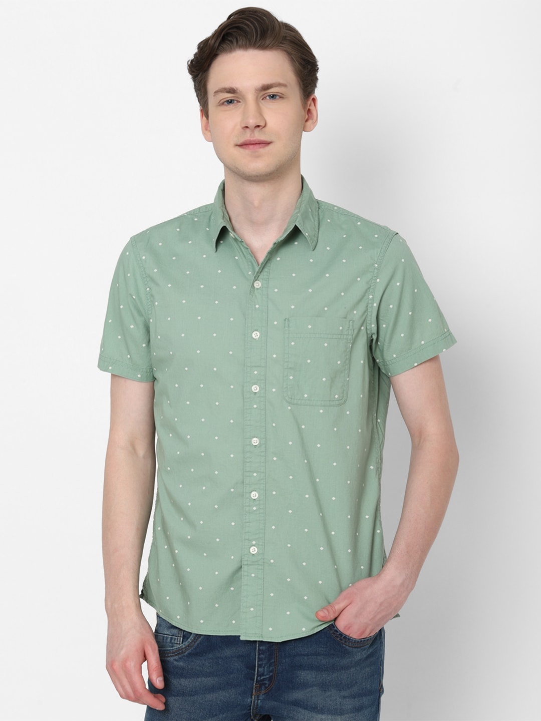 

AMERICAN EAGLE OUTFITTERS Slim Fit MIcro Ditsy Printed Casual Shirt, Green