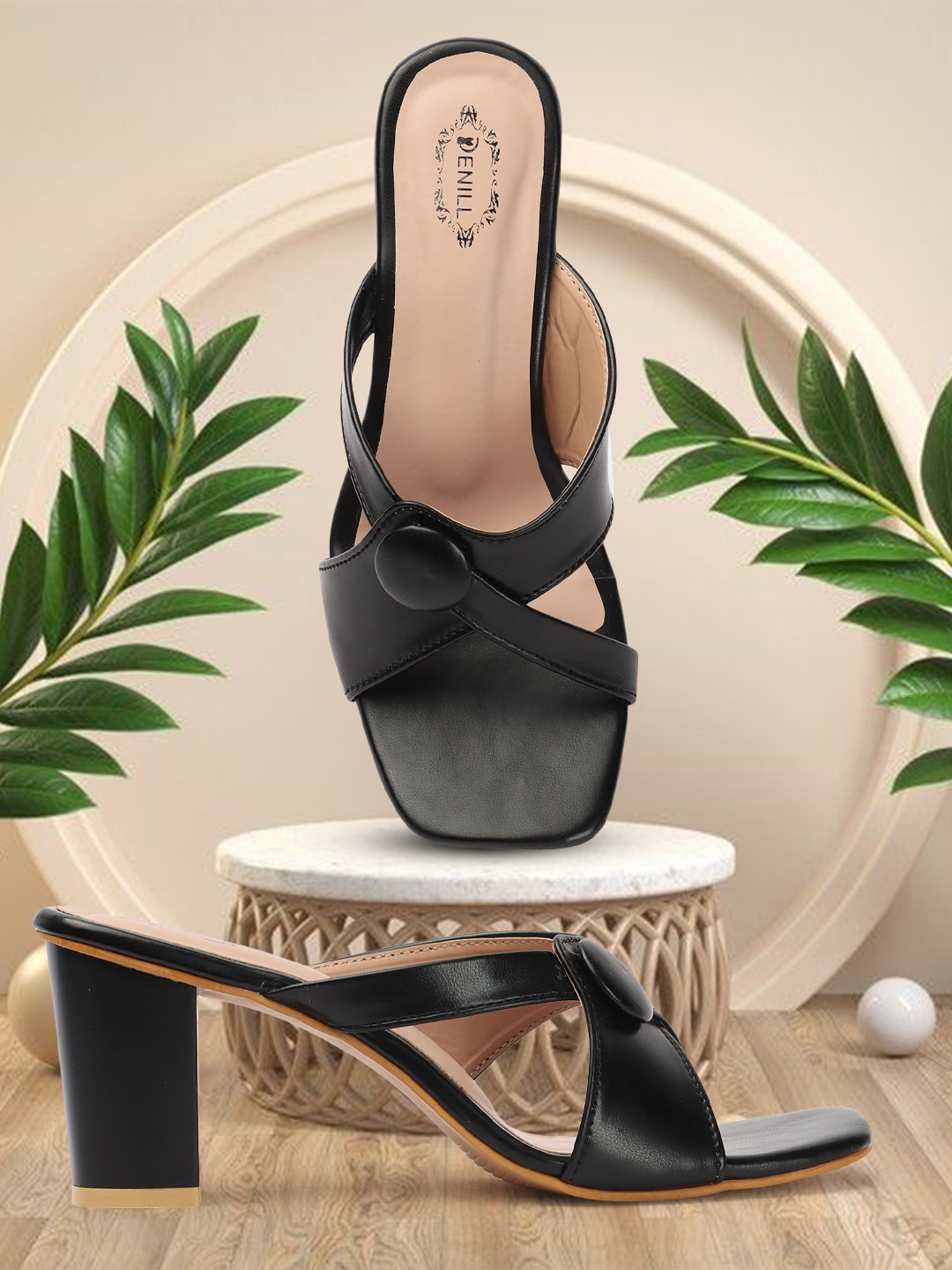 

Denill Open Toe Block Heels, Black