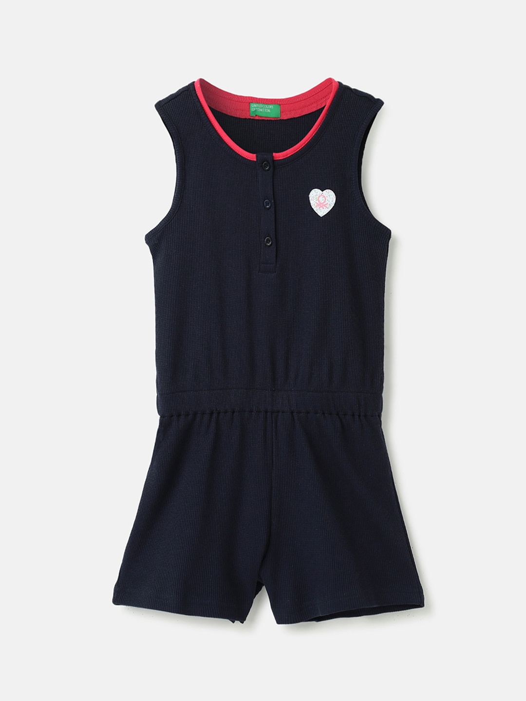 

United Colors of Benetton Girls Textured Cotton Jumpsuit, Navy blue