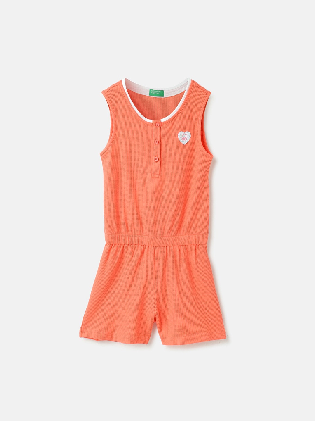 

United Colors of Benetton Girls Textured Round Neck Jumpsuit, Coral