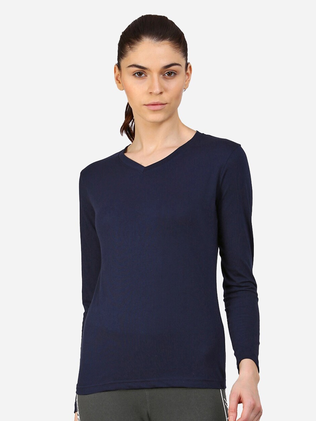 

appulse V-Neck Long Sleeves Cotton Slim Fit Sports T-shirt, Navy blue