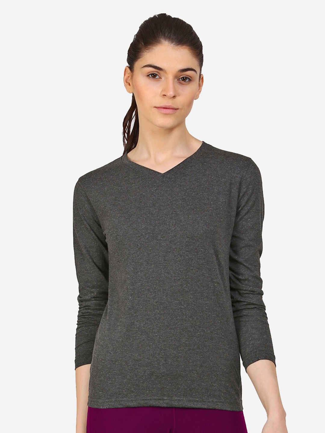 

appulse V-Neck Long Sleeves Cotton Slim Fit Sports T-shirt, Charcoal