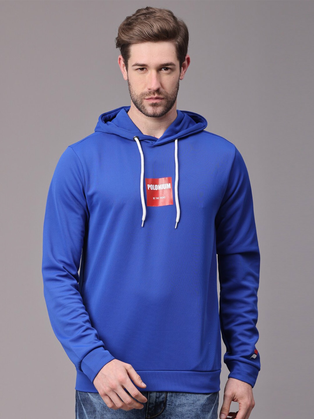 

POLONIUM Hood Neck Pullover Sweatshirt, Blue