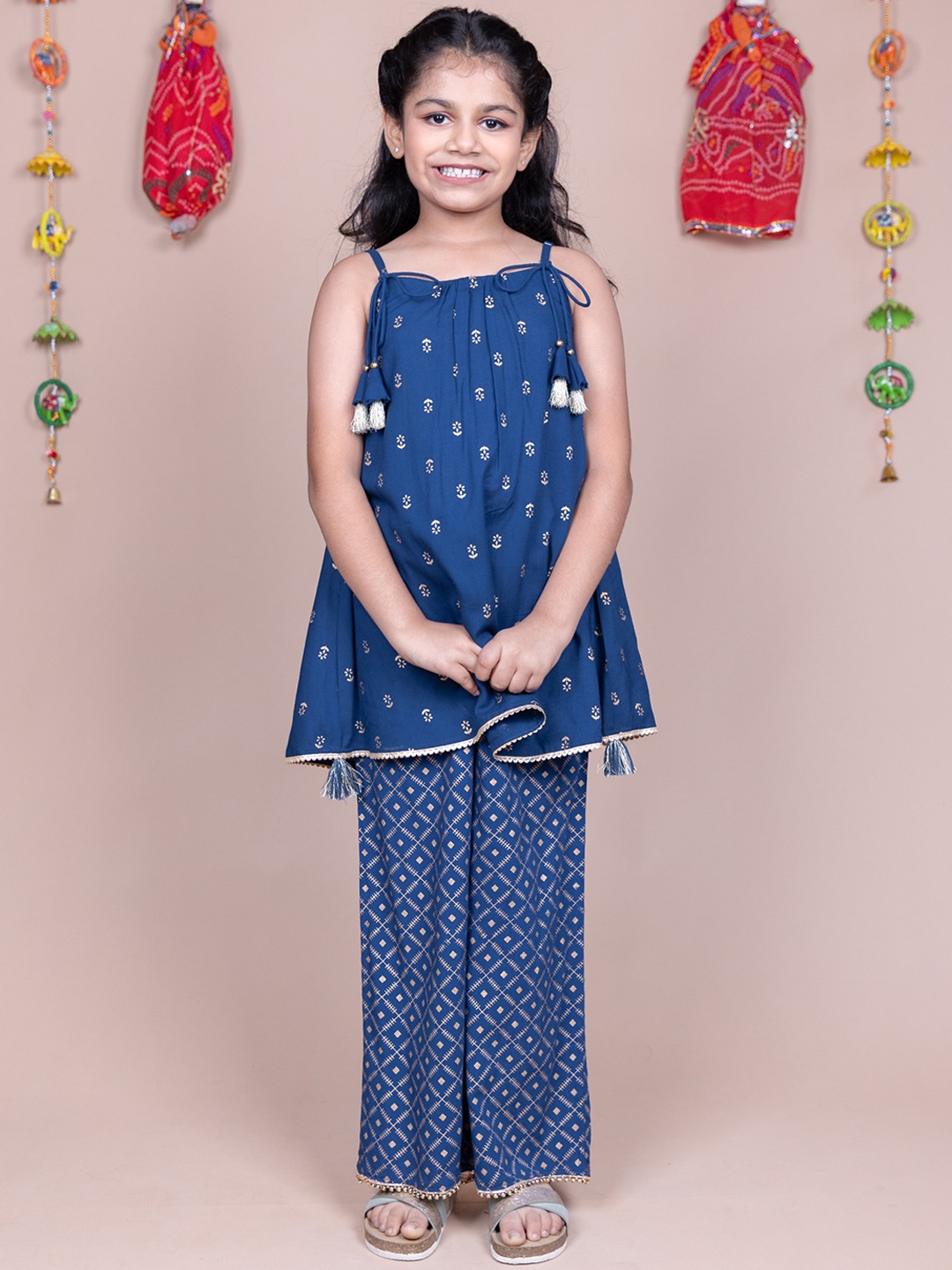 

HERE&NOW Ethnic Motifs Printed Regular Gotta Patti Kurta with Palazzos, Blue