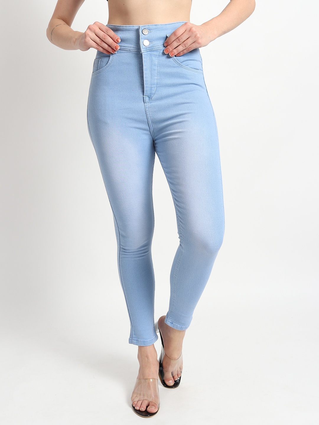 

TYFFYN Women High-Rise Light Fade Slim Fit Stretchable Jeans, Blue