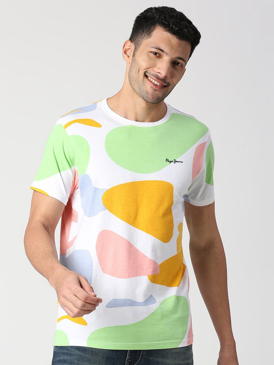 

Pepe Jeans Abstract Printed Slim Fit Pure Cotton T-shirt, White