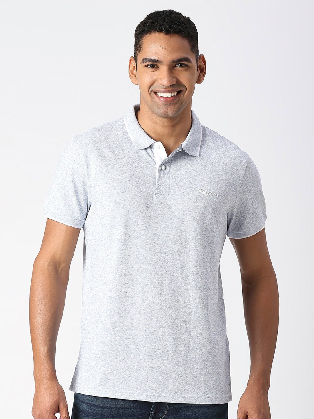 Pepe Jeans Polo Collar Cotton T-shirt, Grey