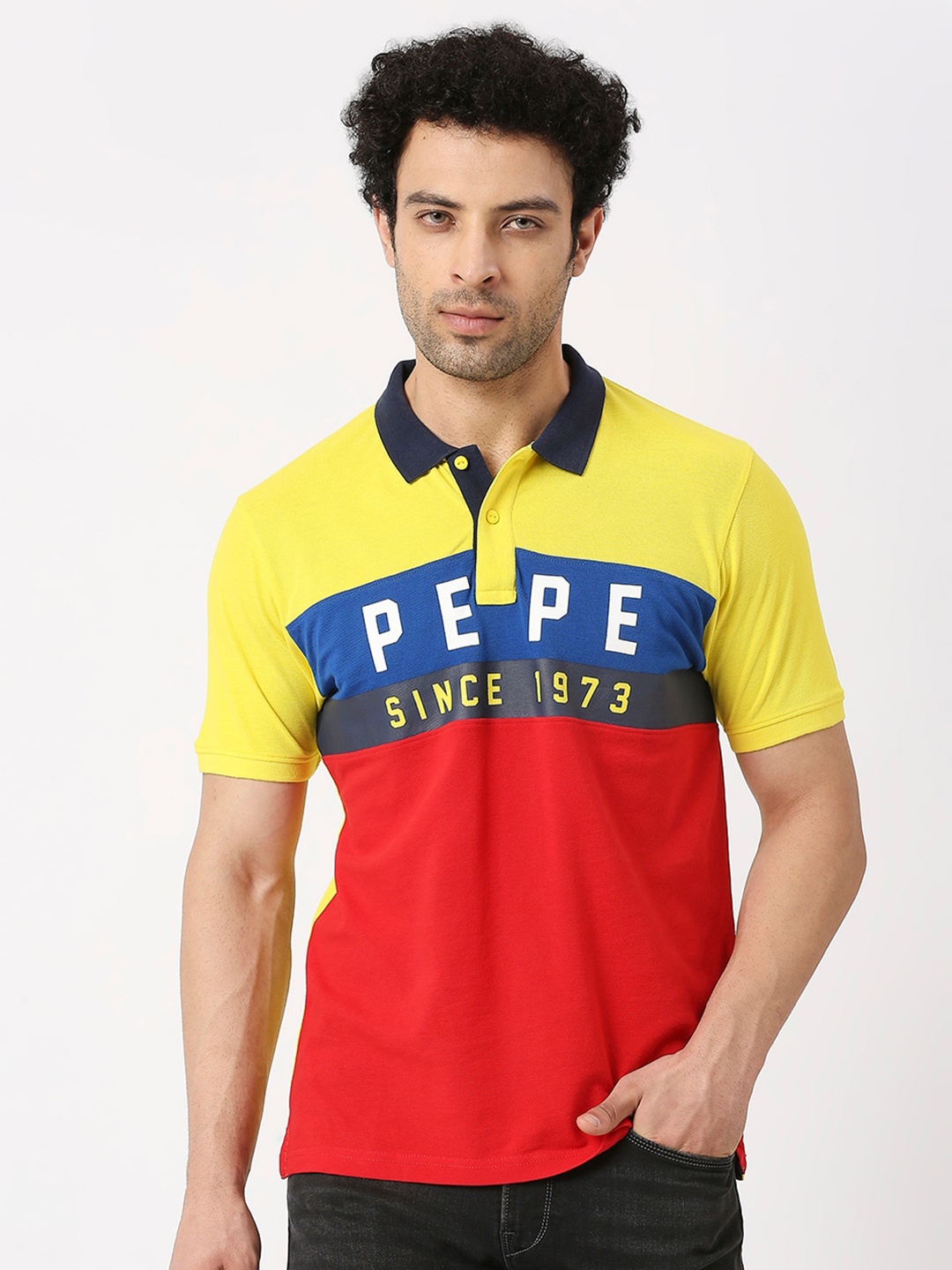 

Pepe Jeans Colourblocked Polo Collar Cotton T-shirt, Yellow