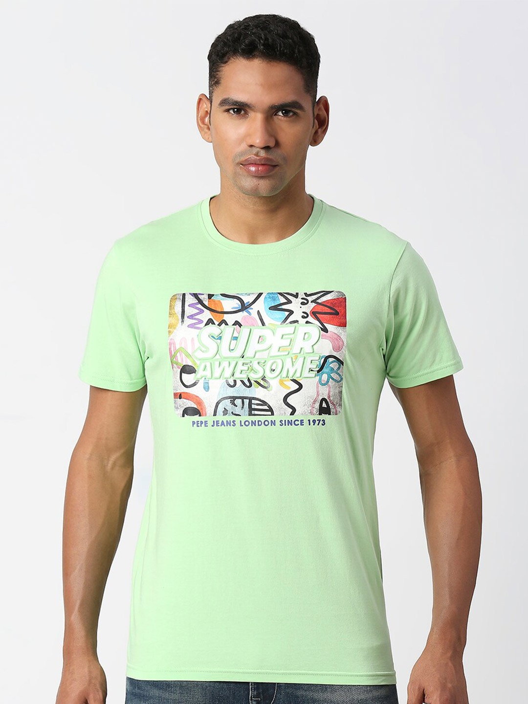 

Pepe Jeans Typography Printed Slim Fit Pure Cotton T-shirt, Green