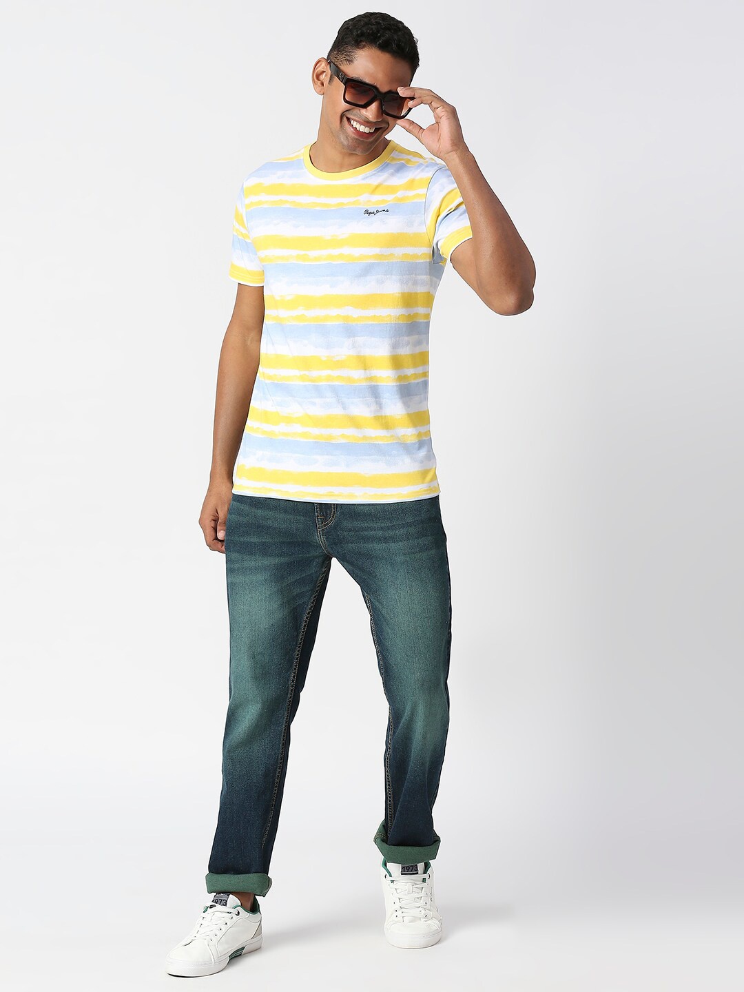 

Pepe Jeans Horizontal Striped Slim Fit Pure Cotton Casual T-shirt, Yellow