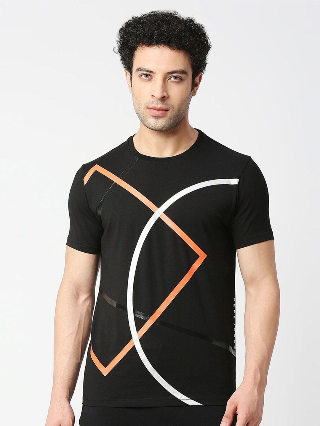 

Pepe Jeans Geometric Printed Slim Fit Cotton Casual T-shirt, Black
